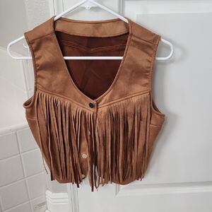 Source Unknown Brown Fringe Vest